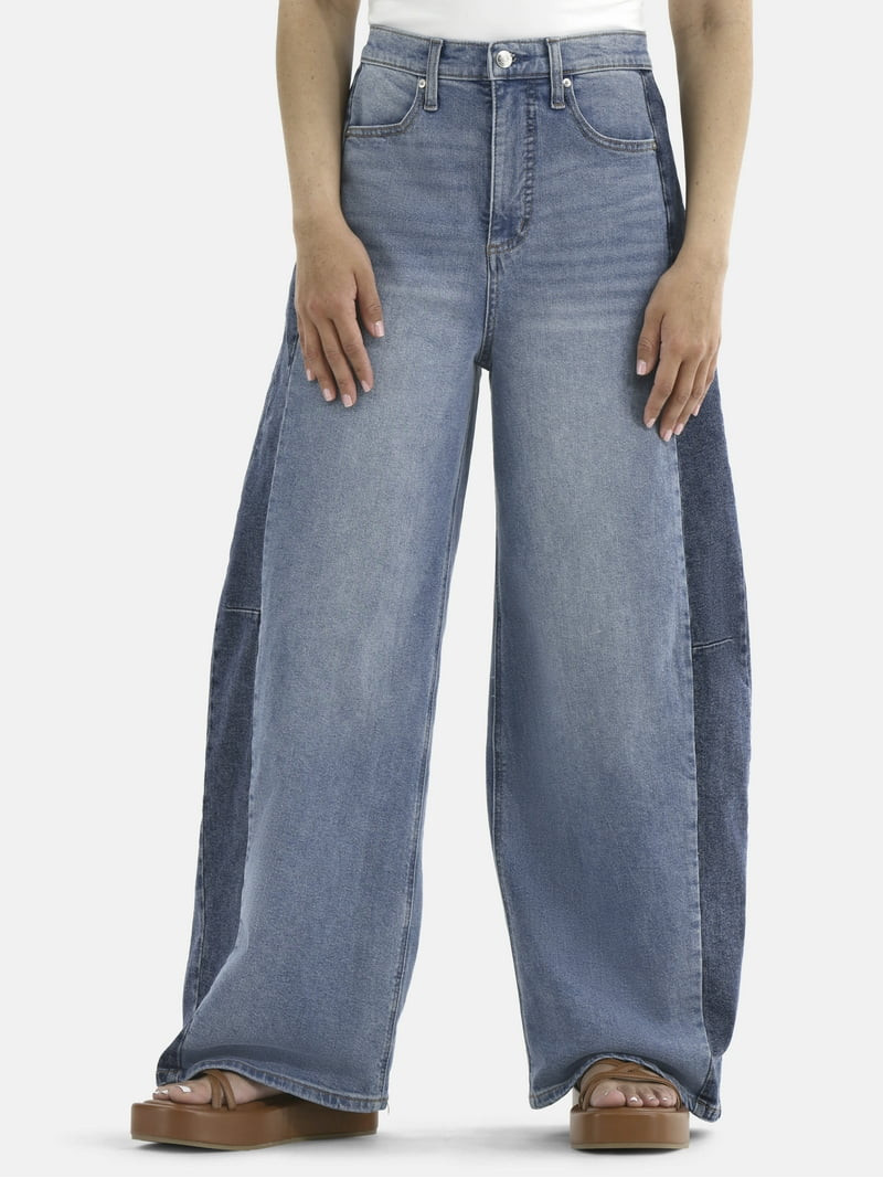 Scoop Women's Two-Tone Baggy Barrel Jeans, Sizes 0-18 | Walmart (US)