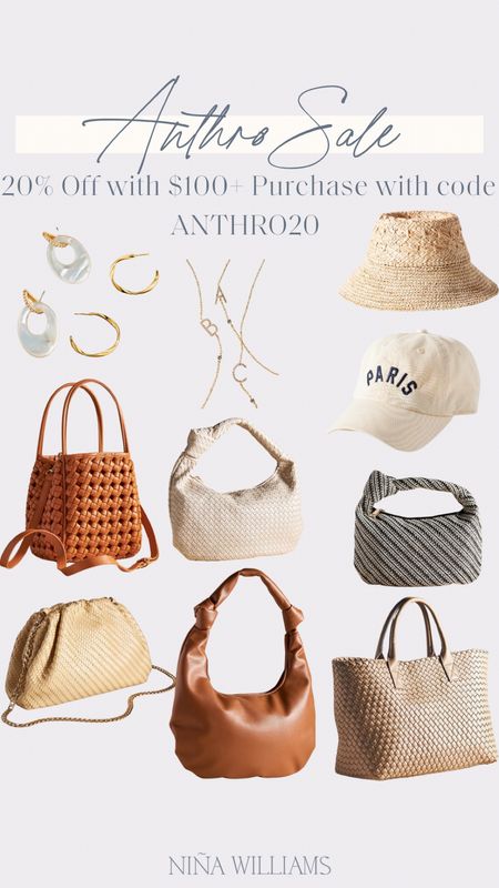 Anthro 20% Off Sale with $100+ Purchase! Summer accessories - summer bags - woven purse - straw hat - woven tote neutral handbags 

#LTKItBag #LTKStyleTip #LTKSaleAlert