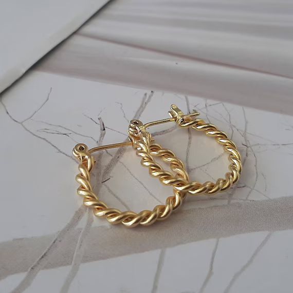 Gold hoops, Gold hoop earrings, Hoops earrings, Small gold earrings, Braid gold hoops,Boho gold h... | Etsy (US)