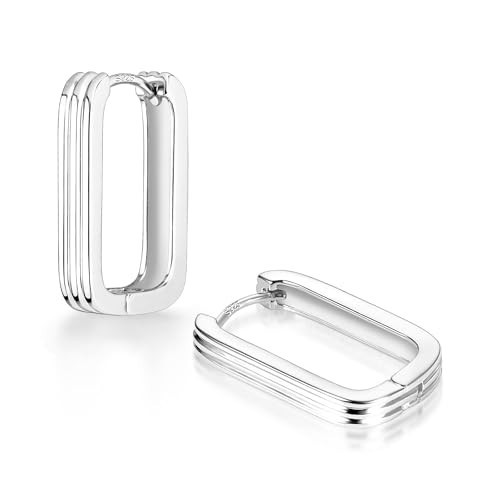 925 Sterling Silver Earrings Silver Hoop Earrings for Women Square Rectangle Chunky Earring Hypoallergenic Earing Thick Huggie Hoops for Jewelry Gifts | Amazon (US)