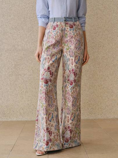 Anewsta Colorful Vintage Jacquard Straight-Leg Pants, High-Waisted Loose Design, Slimming And Leg... | SHEIN