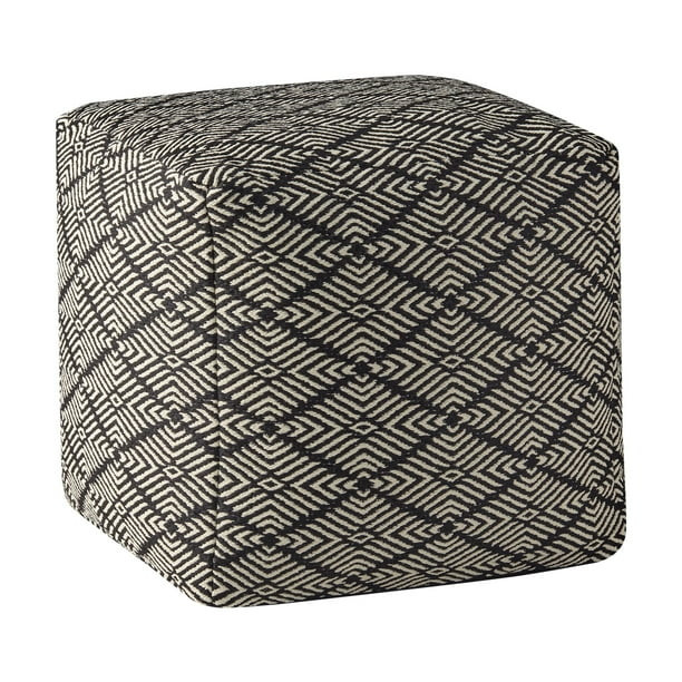 Better Homes & Gardens 16" x 16", Black & Ivory, Diamond Outdoor Pouf - Walmart.com | Walmart (US)