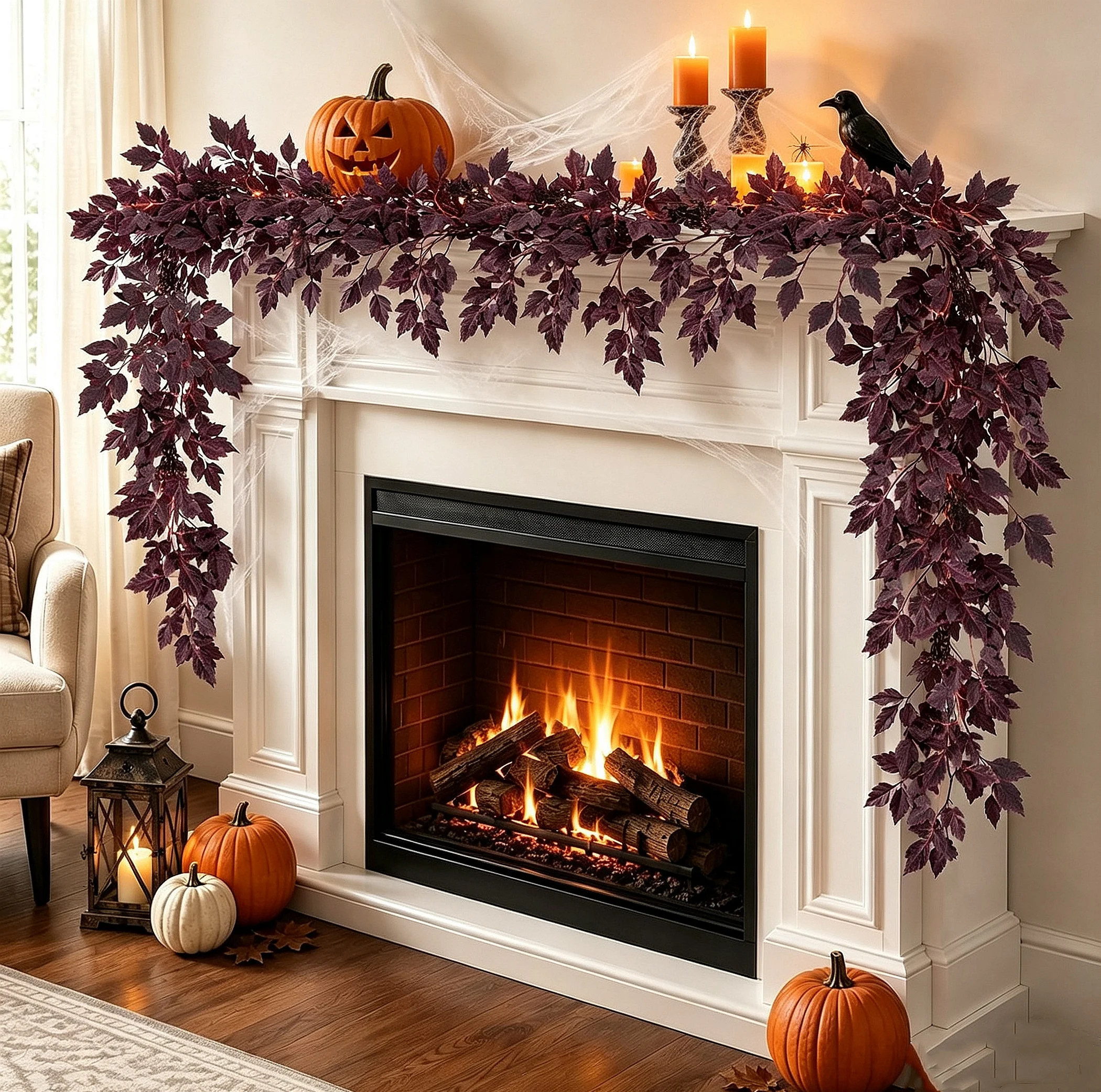 Fall Thanksgiving Halloween Artificial Garland 2 Pack 7 Ft,  Seeded Leaf Vine for Fireplace Mantel, Staircase, Table Centerpiece, Farmhouse Home Deco | Wayfair North America