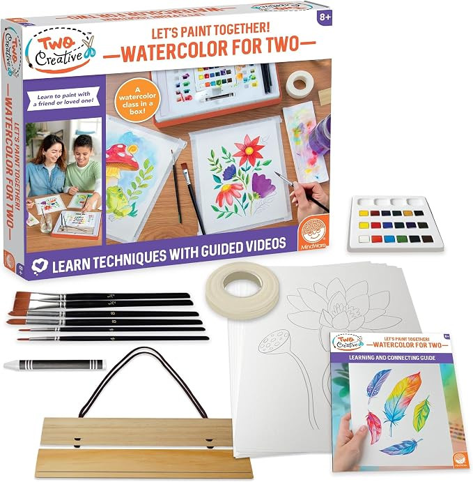 MindWare Creative Watercolor for Two Paint Set, Guided Video Art Kit with Brushes, Paints and Pap... | Amazon (US)