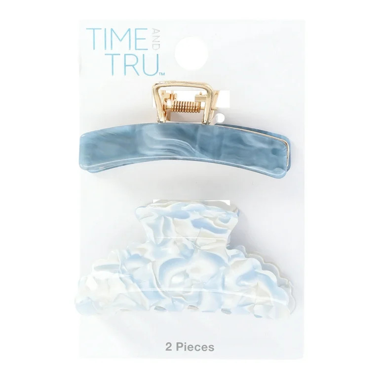 Time and Tru Scalloped Claw Clips, 2-Piece Set, Blue - Walmart.com | Walmart (US)