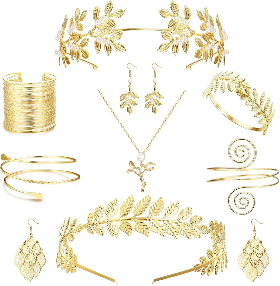 Florideco 9 Pcs Greek Goddess Costume Accessories Set for Women Golden Laurel Leaf Crown Headband... | Amazon (US)