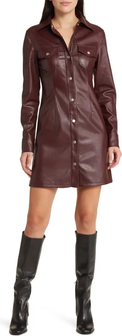 Long Sleeve Faux Leather Mini Shirtdress | Nordstrom
