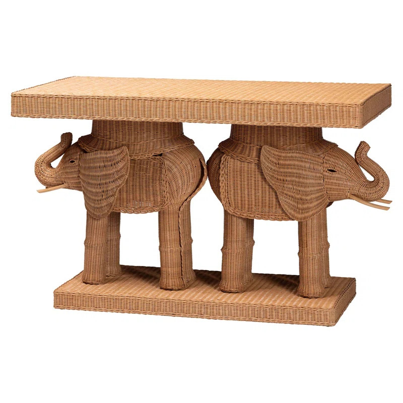 Bali & Pari Elissa Bohemian Honey Rattan Elephant Console Table | Wayfair North America