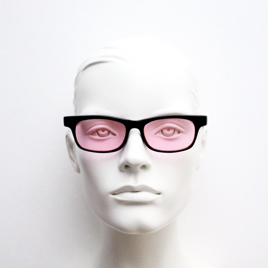 80s vintage rectangular sunglasses. Black wide low profile wayfarer style frame with bright pink ... | Etsy (US)