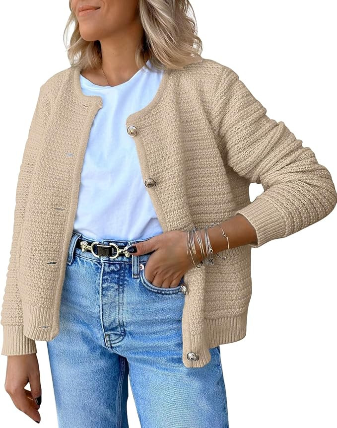 LILLUSORY Women's Cardigan Sweaters 2023 Fall Open Front Long Sleeve Button Down Knit Cardigans O... | Amazon (US)
