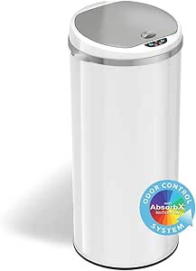 iTouchless 13 Gallon Touchless Sensor Trash Can with Odor Filter System, Round White Steel Garbag... | Amazon (US)
