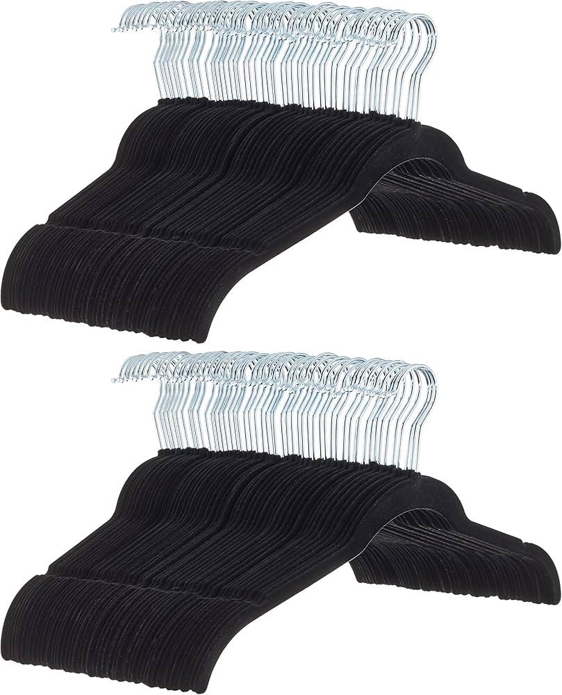 Amazon Basics Slim, Velvet, Non-Slip Shirt Clothes Hangers, Pack of 100, Black | Amazon (US)
