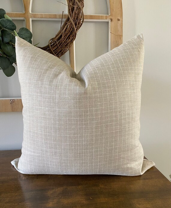 Beige and White Windowpane Pillow • Taupe and White Windowpane Pillow • Linen Windowpane • ... | Etsy (US)
