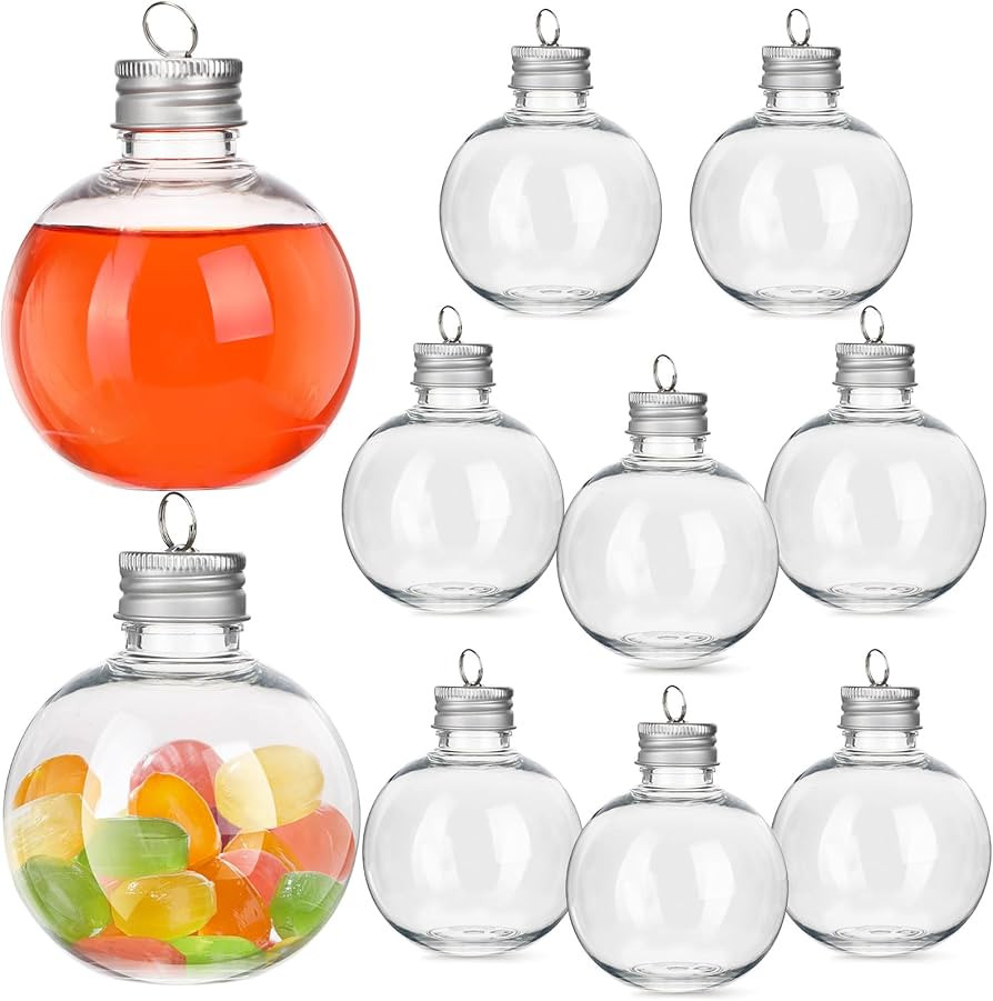 10Pcs Christmas Drink Balls, Fillable Booze Balls Ornament Clear Plastic Xmas Tree Ornaments for ... | Amazon (US)