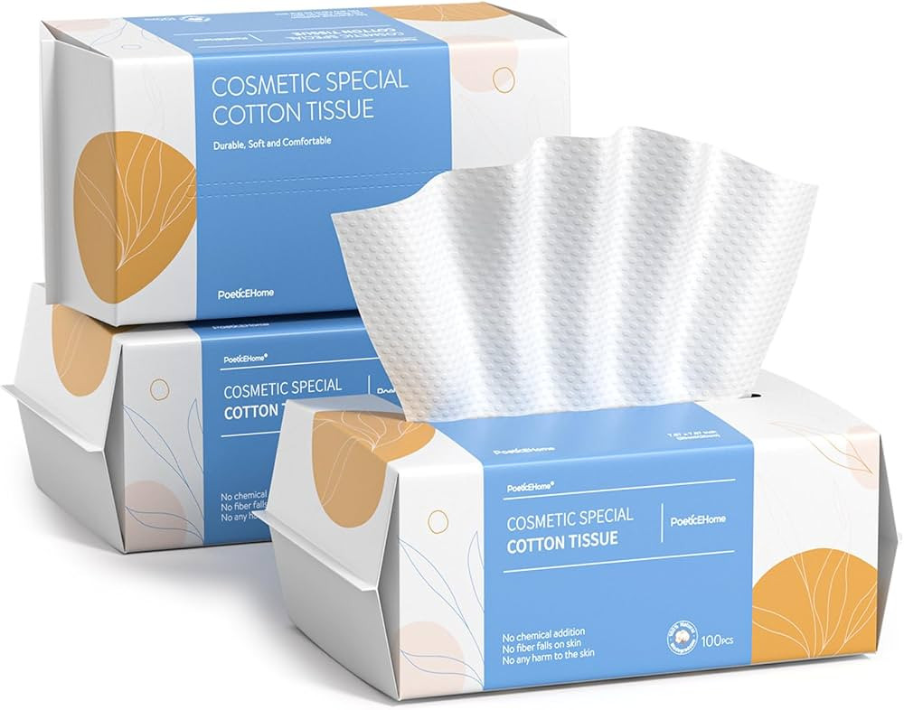 PoeticEHome Soft Dry Wipe 3 Pack, Cotton Tissue Face Towel, Disposable Facial Cleansing Cloths, D... | Amazon (US)