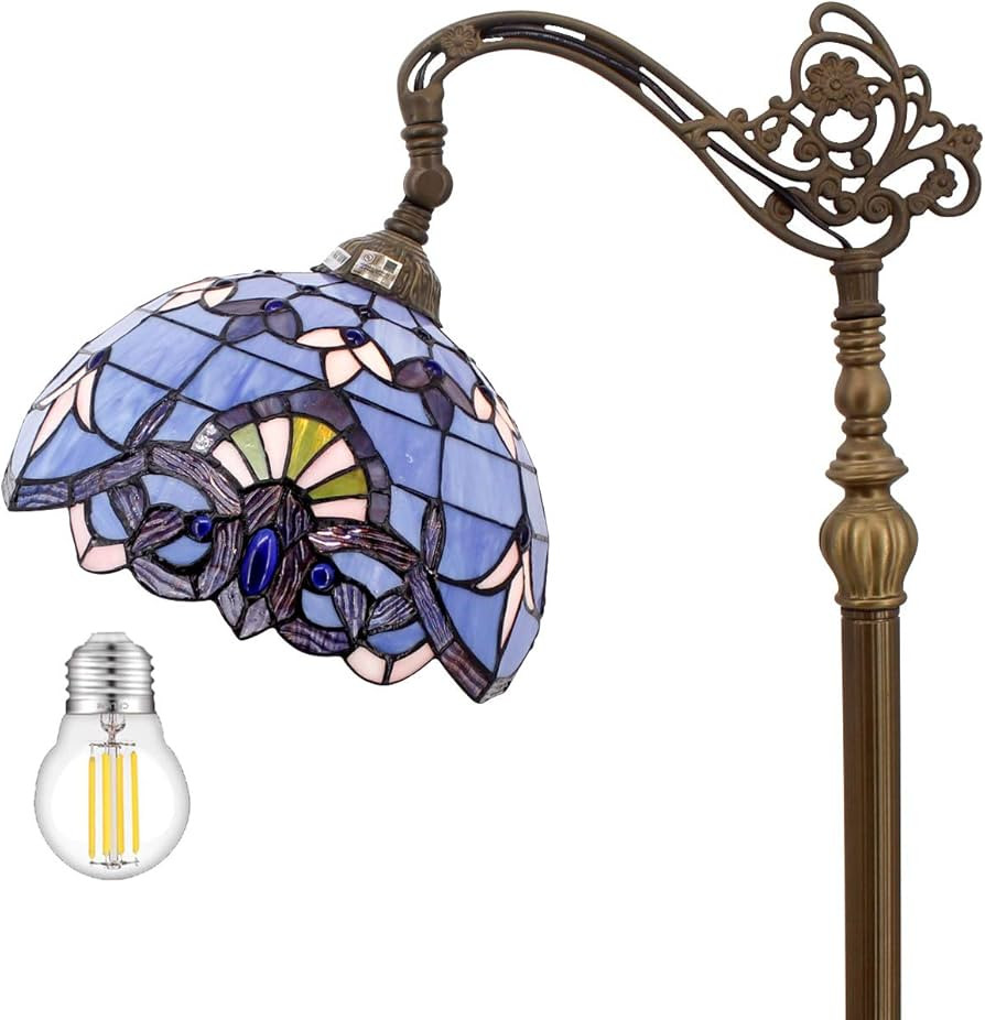 WERFACTORY Floor Lamp Tiffany Style Blue Purple Stained Glass Arched Lamp 12X18X64 Inches Goosene... | Amazon (US)