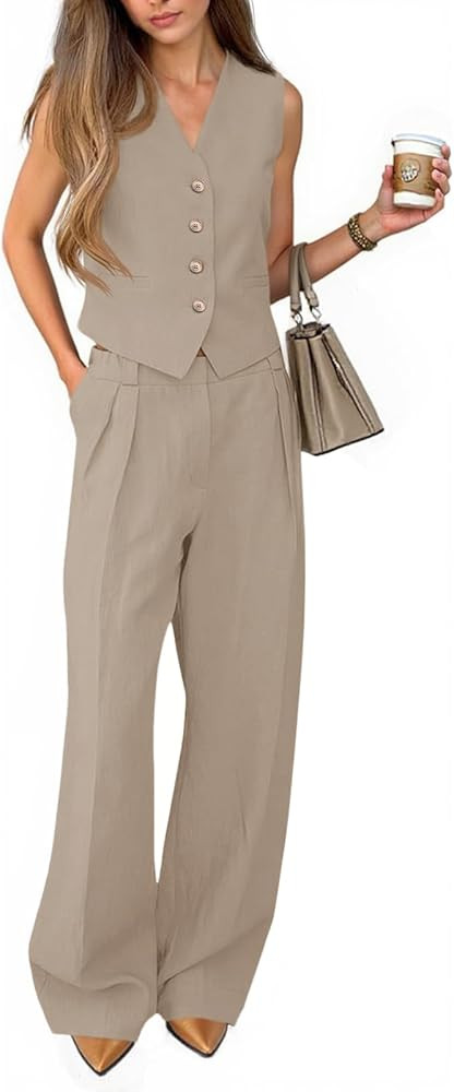 Cicy Bell Women's 2 Piece Outfits Pants Sets Wide Leg Suit | Amazon (US)