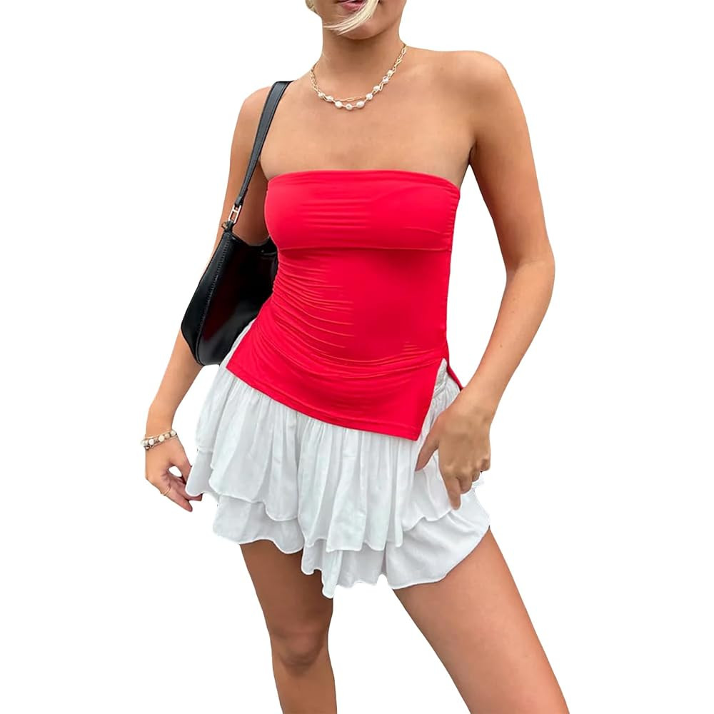 SOLILOQUY Summer Strapless Tube Top for Women Y2K Chic Off Shoulder Bandeau Crop Top Sexy Backles... | Amazon (US)