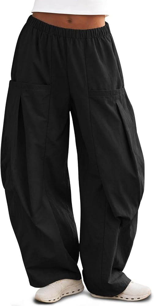 Yousify Womens Wide Leg Barrel Pants Elastic Waist Flowy Palazzo Trousers | Amazon (US)
