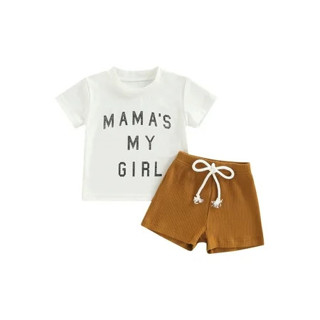 Suanret 2PCS Infant Casual Outfits Toddler Girls Letter Print Short Sleeve Round Neck T-shirt Ribbed | Walmart (US)