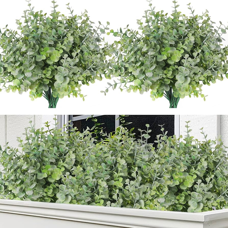 RECUTMS 8 Bundles Artificial Greenery Plants Stems Outdoor Fake Eucalyptus Plants Boxwood Bushes ... | Amazon (US)