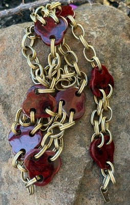 Vintage YSL Bakelite Marbled Wine Swirl Heavy Gold Plate Dbl Chain Belt Necklace | eBay US