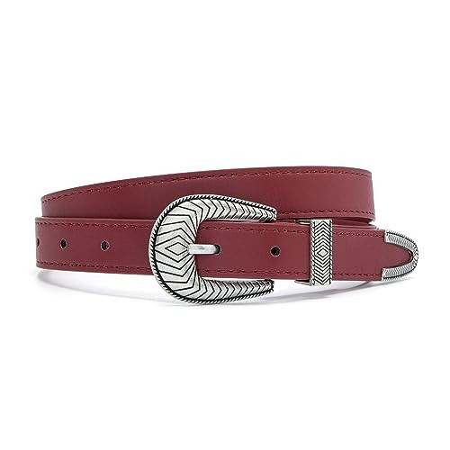 Pettata Western Belts for Women Jeans Pants Ladies Country Waist Belt with Vintage Buckle Red Small | Amazon (US)