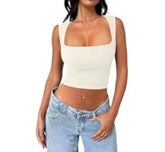 Women's Sexy Sleeveless Crop top Seamless Square Neck Trendy Tank top | Amazon (US)