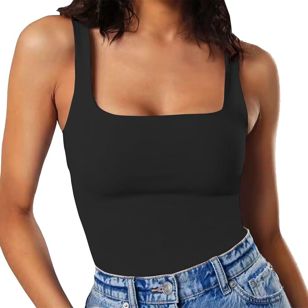 MISSJOY Women's Square Neck Sleeveless Slimming Going Out Tank Tops Bodysuits Clubwear | Amazon (US)