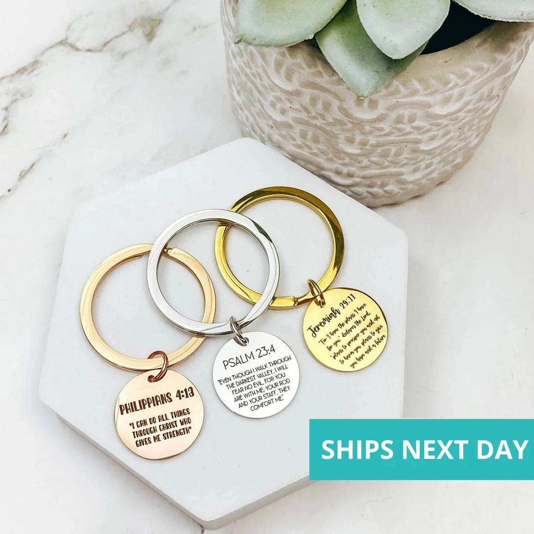 Custom Bible Verse Keychain  14k Gold Plated Stainless Steel  Faith Keychain  Handmade Jewelry  P... | Etsy (US)