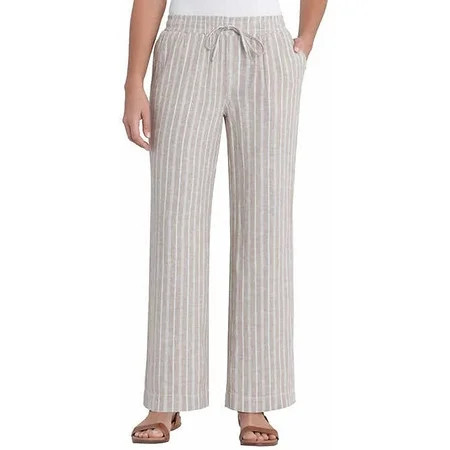 Briggs Ladies Linen Blend Pull-On Pant (Beige Stripe XS) | Walmart (US)