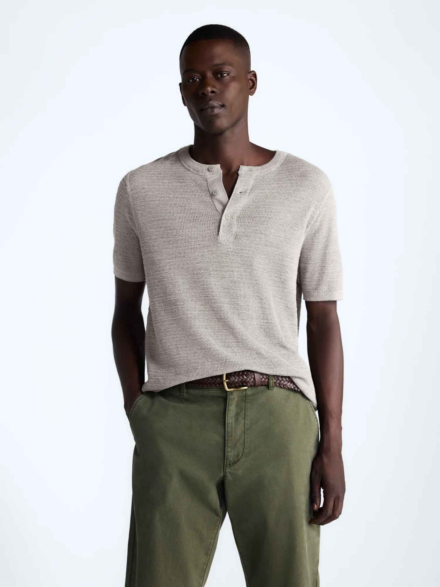Free Assembly Men’s Textured Cotton Henley Shirt with Short Sleeves. Sizes XS-3XL | Walmart (US)
