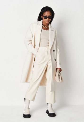 Cream Slim Double Breasted Longline Formal Coat | Missguided (US & CA)
