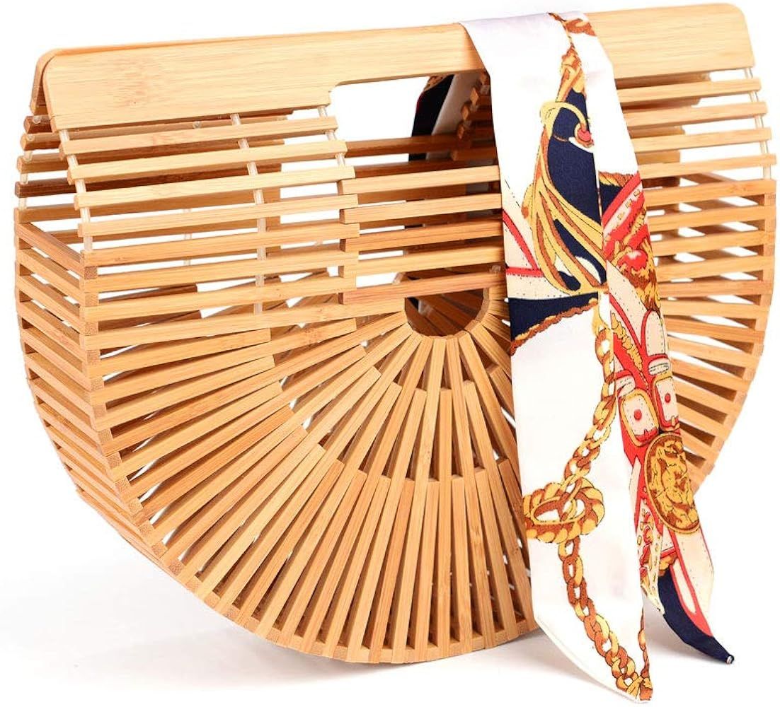Samuel Bamboo Bags for Women Summer Straw Wooden Beach Purse Handmade Basket Handle Handbags | Amazon (US)