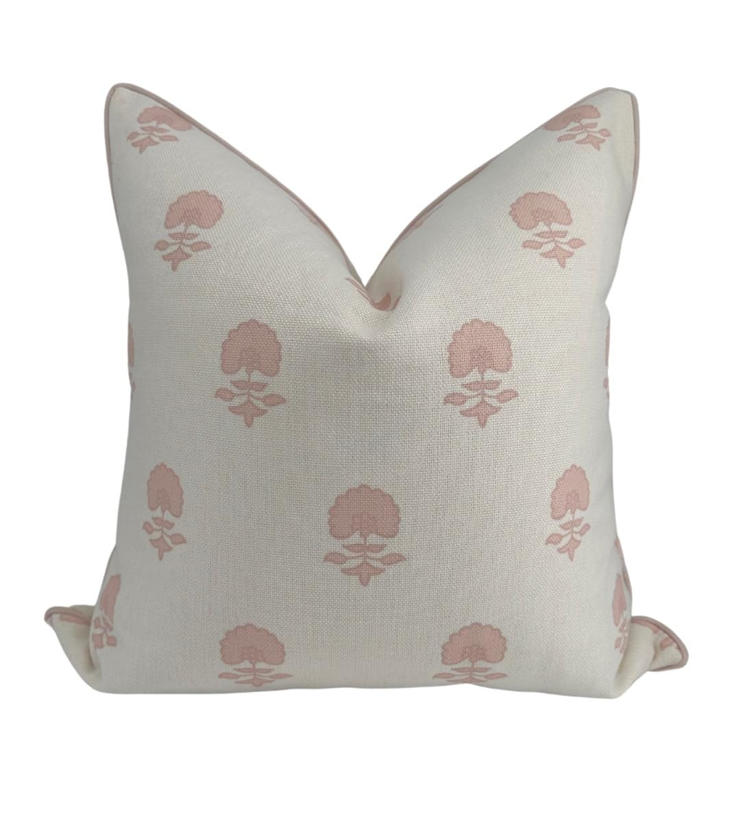 “The Lauderdale” Floral Block Print Pillow Cover – Blush Pink and Off-White Decorative Thro... | Amazon (US)