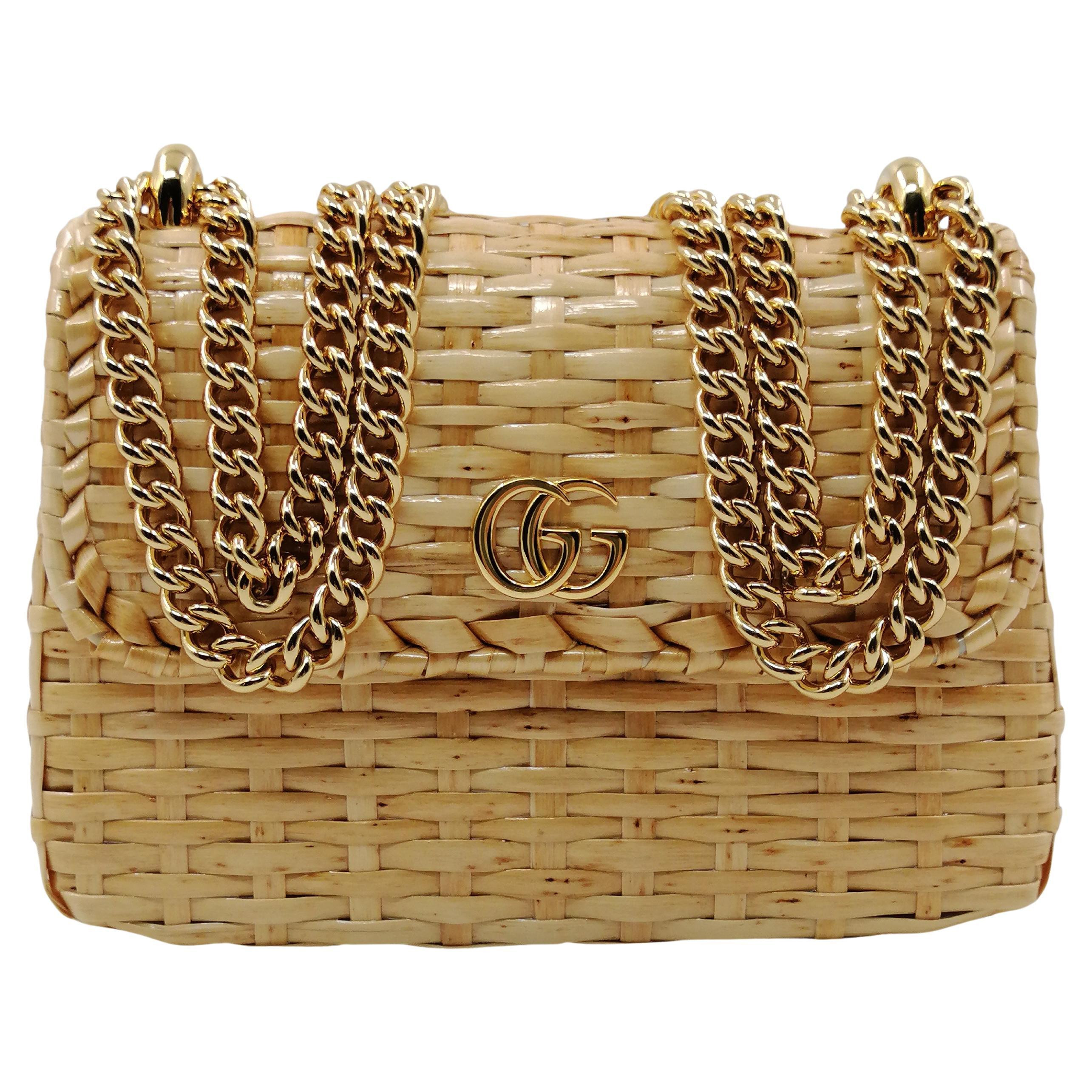 GUCCI  glazed wicker mini  cestino shoulder bag natural | 1stDibs