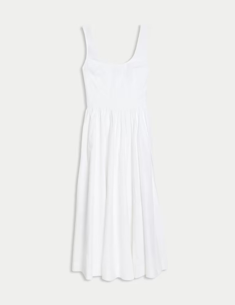 Pure Cotton Square Neck Midi Cami Shift Dress | Marks & Spencer (UK)