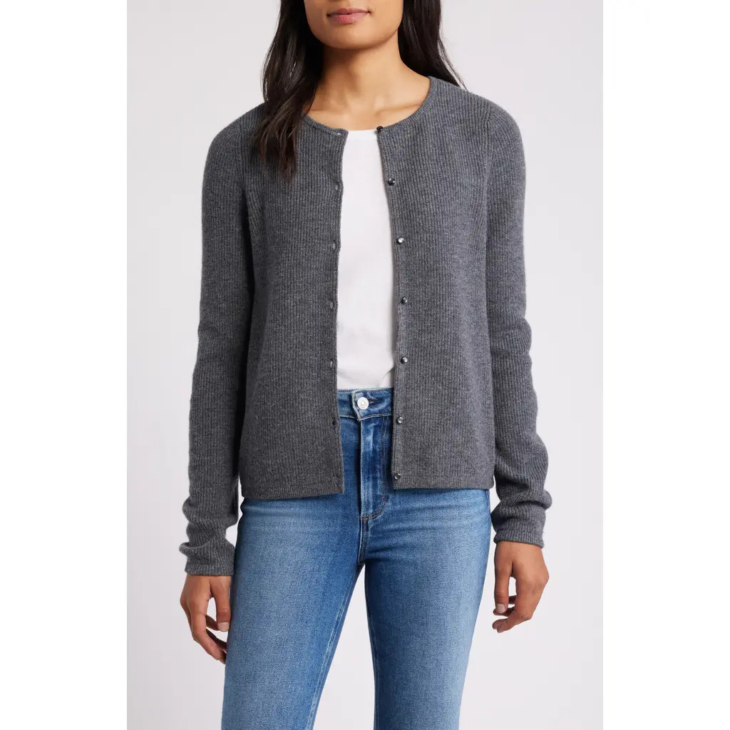 Caslon® Wool & Cashmere Cardigan in Grey Dark Heather at Nordstrom Rack, Size X-Large | Nordstrom Rack