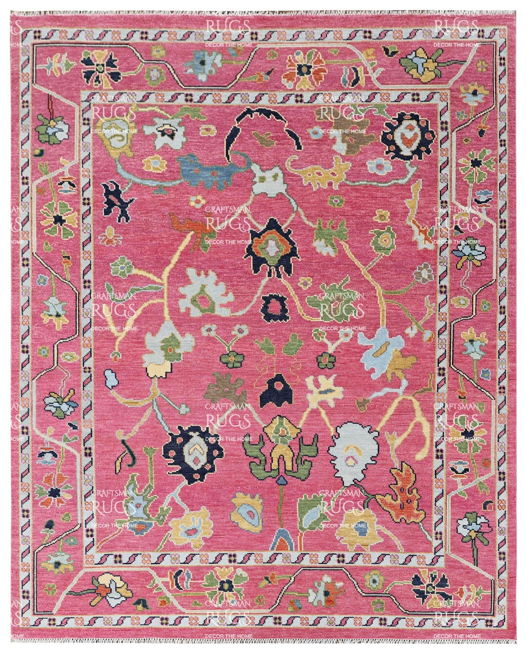 Exquisite Pink Oushak Style Hand Knotted Rug 4x6, 5x8, 6x9, 8x10, 9x12, 10x14 Ft Handmade Rugs fo... | Etsy (US)