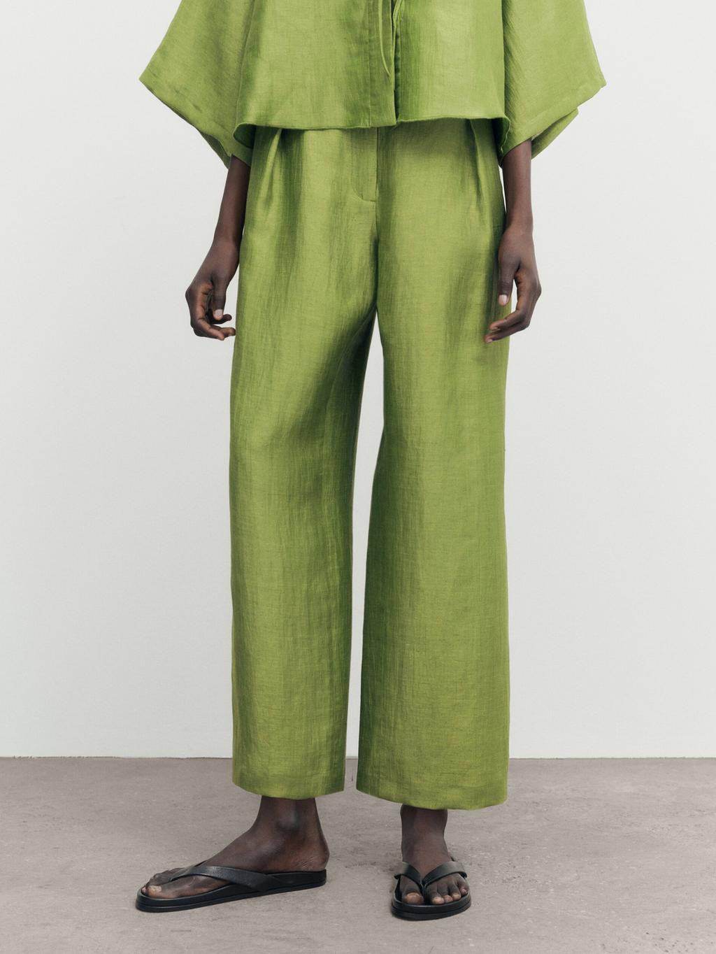 Linen blend darted trousers | Massimo Dutti UK
