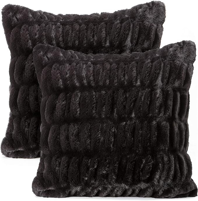 Chanasya Ruched Super Soft Faux Fur Throw Pillow Cover 2 Piece Set - Fuzzy Plush and Elegant Doub... | Amazon (US)