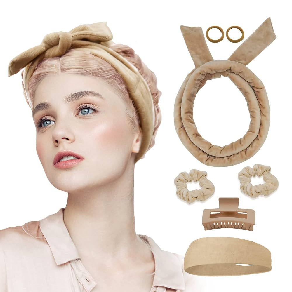 No Heat Curling Headband - 61 Extra Long Velour Overnight Curlers for Long Hair (Beige) | Amazon (US)