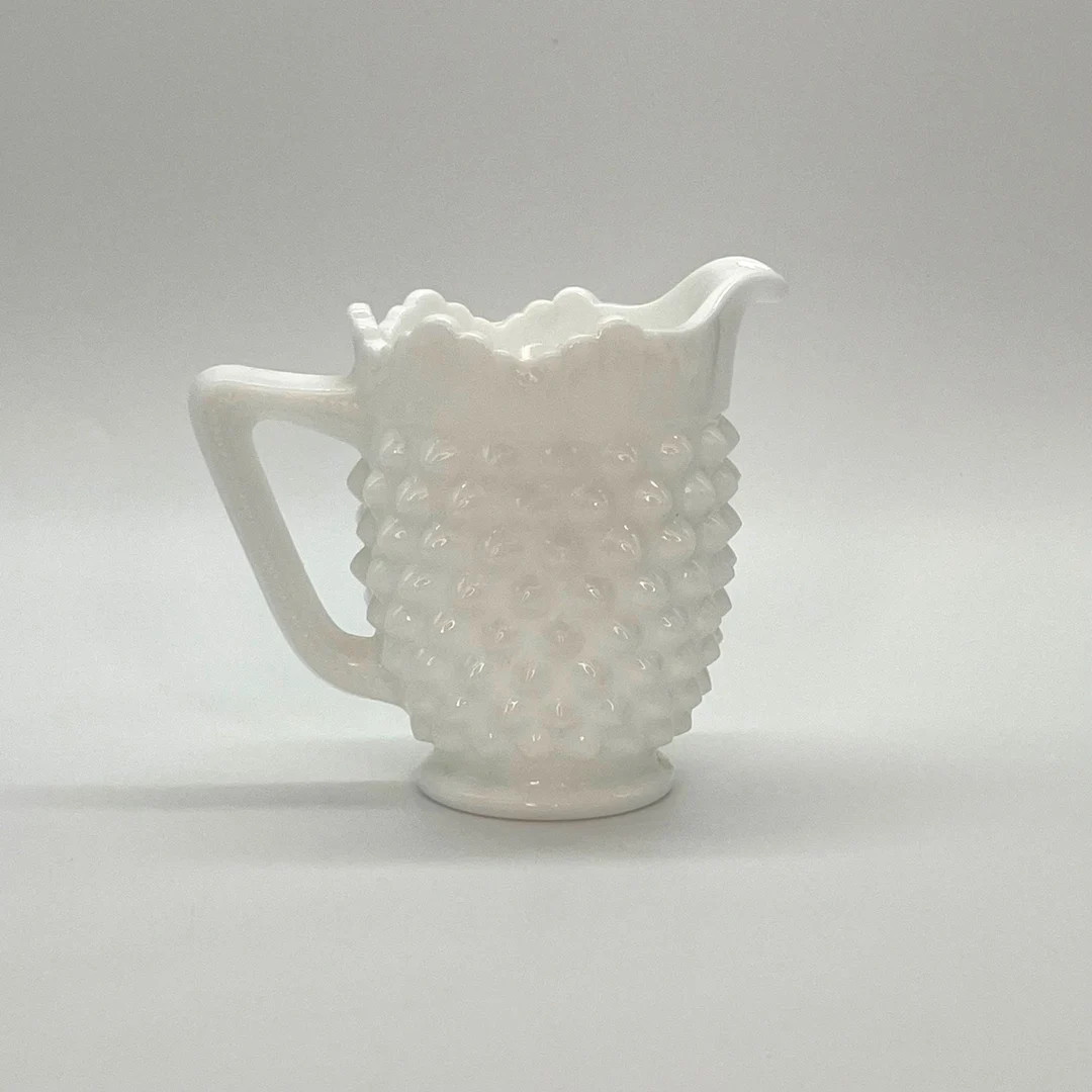 Vintage White Hobnail Milk Glass Sawtooth Creamer/Small Footed Pitcher, unmarked | Etsy (US)