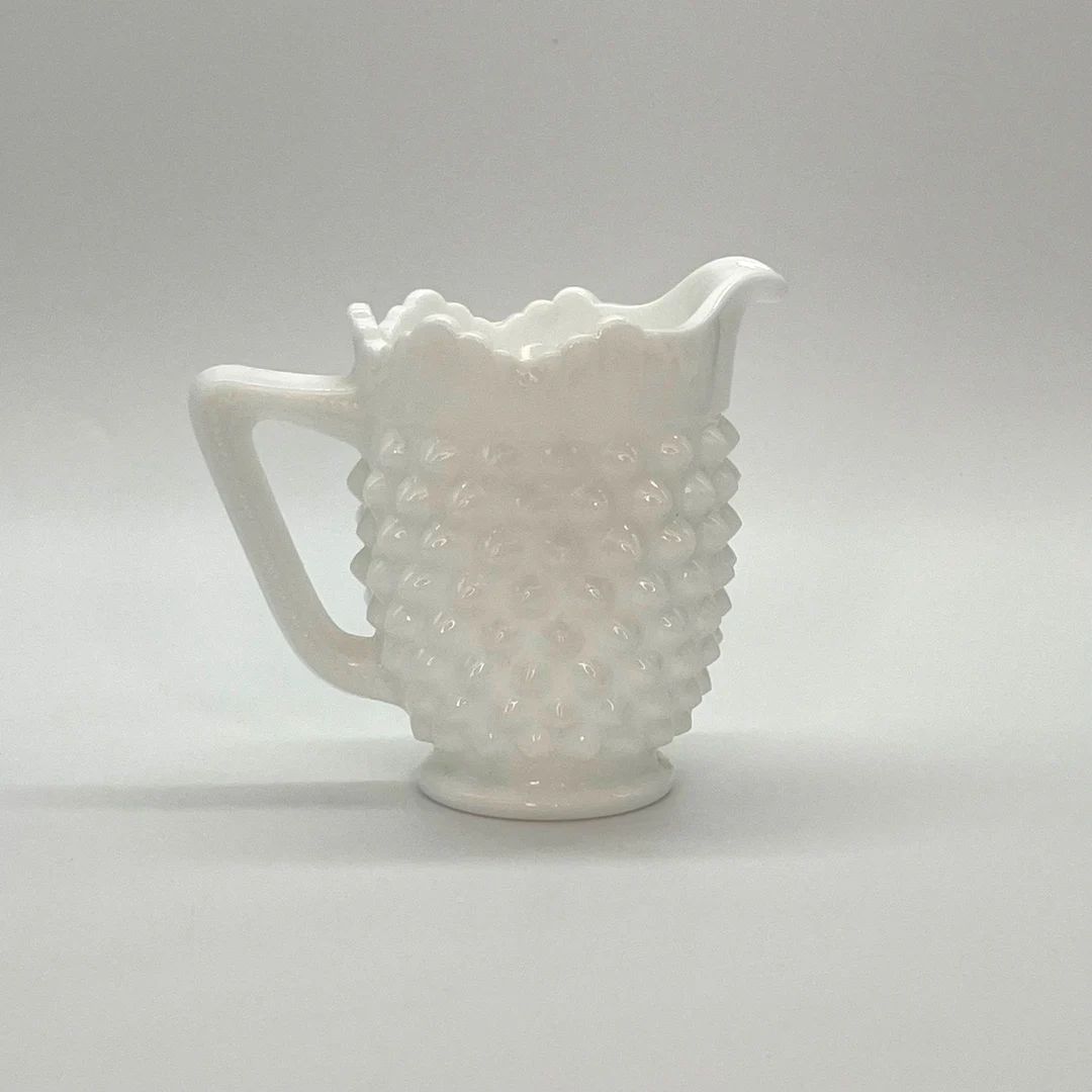 Vintage White Hobnail Milk Glass Sawtooth Creamer/Small Footed Pitcher, unmarked | Etsy (US)