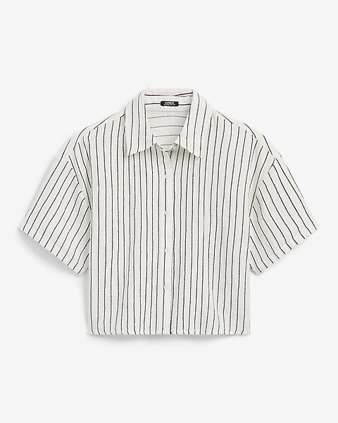 Gauze Striped Short Sleeve Cropped Boyfriend Shirt | Express