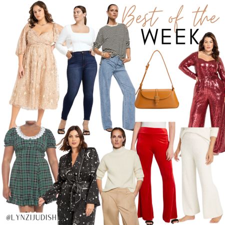 Best of the Week - all of the most clicked items of last week

Plus size fashion, plus size style, size 16 influencer, Christmas style, Christmas outfit, celestial dress, skinny jeans, straight leg jeans, mustard purse, red sequin jumpsuit, fuzzy pants, cream pants, red velvet pants, cream sweater, celestial duster, blazer, green plaid dress 

#LTKHoliday #LTKunder50 #LTKcurves