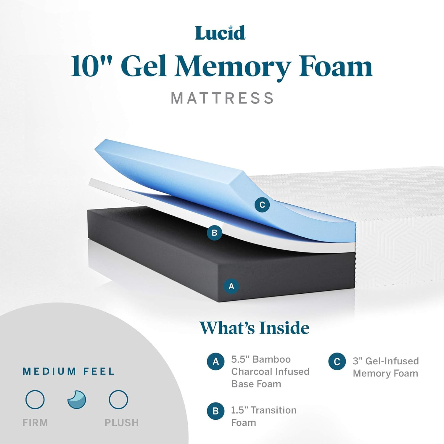 LUCID 10 Inch Memory Foam Medium-Plush - Gel Infusion – Hypoallergenic Bamboo Charcoal- Queen S... | Amazon (US)