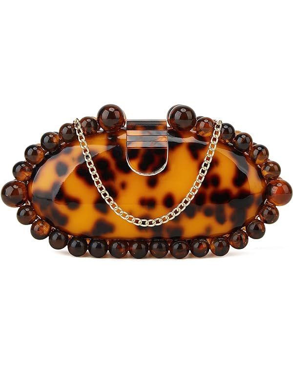 URAWOW Acrylic Evening Handbag Round Beads Bag for Women Shoulder Bag Satchel Marble Clutch Purse... | Amazon (US)