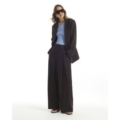Brown Crepe Wide Leg Trousers | River Island UK & IE