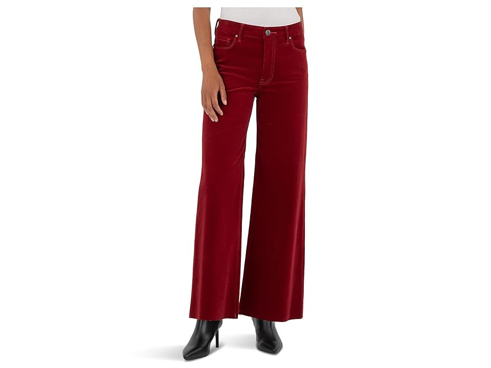 KUT from the Kloth Meg High-Rise Fab Ab Wide Leg Raw Hem-Long Inseam in Red Women's Jeans Red : 14 29, Cotton/Denim/Spandex | Zappos